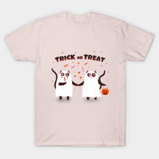 Trick or treat. Black ghost cats Halloween illustration T-Shirt